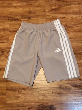 Adidas Gray Kids' Athletic Shorts with White Stripes